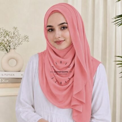 Woman wearing ready to wear Instant Double Loop Hijab Scarf, Chiffon Georgette Effortless 2-second wrap style. BY CLOTHIFYDOTPK