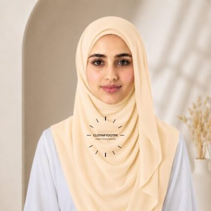 Woman wearing ready to wear Instant Double Loop Hijab Scarf, Chiffon Georgette Effortless 2-second wrap style. BY CLOTHIFYDOTPK