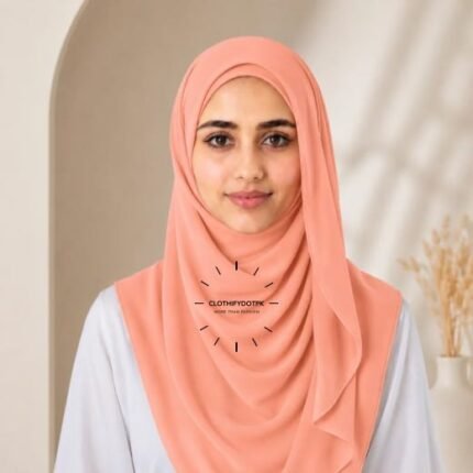 Woman wearing ready to wear Instant Double Loop Hijab Scarf, Chiffon Georgette Effortless 2-second wrap style. BY CLOTHIFYDOTPK