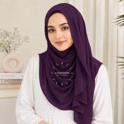 Woman wearing ready to wear Instant Double Loop Hijab Scarf, Chiffon Georgette Effortless 2-second wrap style. BY CLOTHIFYDOTPK