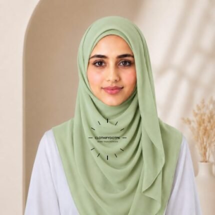 Woman wearing ready to wear Instant Double Loop Hijab Scarf, Chiffon Georgette Effortless 2-second wrap style. BY CLOTHIFYDOTPK