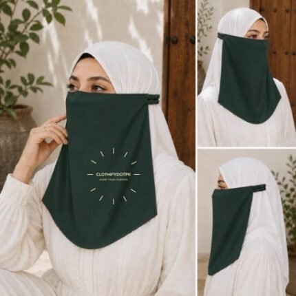 Women Wearing Premium Elastic Half Niqab - designed with the highest quality, double layered fabric that is comfortable & breathable for modest women. BY CLOTHIFYDOTPK