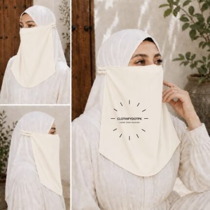 Women Wearing Premium Elastic Half Niqab - designed with the highest quality, double layered fabric that is comfortable & breathable for modest women. BY CLOTHIFYDOTPK