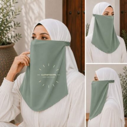 Women Wearing Premium Elastic Half Niqab - designed with the highest quality, double layered fabric that is comfortable & breathable for modest women. BY CLOTHIFYDOTPK