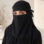 Model wearing a Fancy Saudi niqab with stone Embellishment. BY CLOTHIFYDOTPK