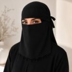 Model wearing a Fancy Saudi niqab with stone Embellishment. BY CLOTHIFYDOTPK