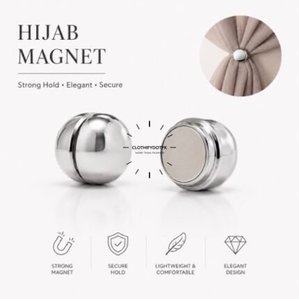 Set of 2 strong decorative hijab magnets – no-pin magnetic hijab clasps for secure, wrinkle-free draping. Ideal for instant hijab styling. BY CLOTHIFYDOTPK
