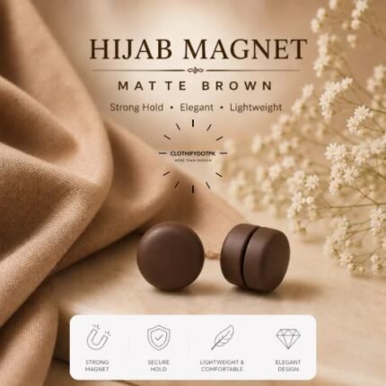 Set of 2 strong decorative hijab magnets – no-pin magnetic hijab clasps for secure, wrinkle-free draping. Ideal for instant hijab styling. BY CLOTHIFYDOTPK