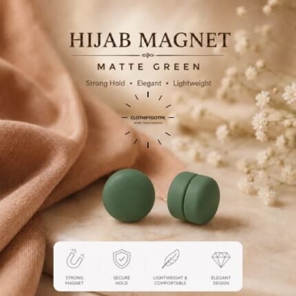 Set of 2 strong decorative hijab magnets – no-pin magnetic hijab clasps for secure, wrinkle-free draping. Ideal for instant hijab styling. Online BY CLOTHIFYDOTPK