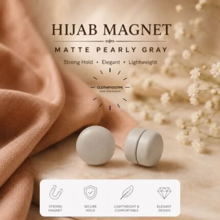 Set of 2 strong decorative hijab magnets – no-pin magnetic hijab clasps for secure, wrinkle-free draping. Ideal for instant hijab styling. Online BY CLOTHIFYDOTPK