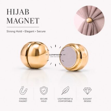 Set of 2 strong decorative hijab magnets – no-pin magnetic hijab clasps for secure, wrinkle-free draping. Ideal for instant hijab styling. BY CLOTHIFYDOTPK