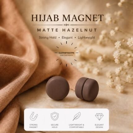 Set of 2 strong decorative Scarf magnets – no-pin magnetic hijab clasps for secure, wrinkle-free draping. Ideal for instant hijab styling. Online BY CLOTHIFYDOTPK