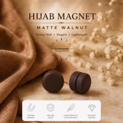 Set of 2 strong decorative hijab magnets – no-pin magnetic hijab clasps for secure, wrinkle-free draping. Ideal for instant hijab styling. Online BY CLOTHIFYDOTPK