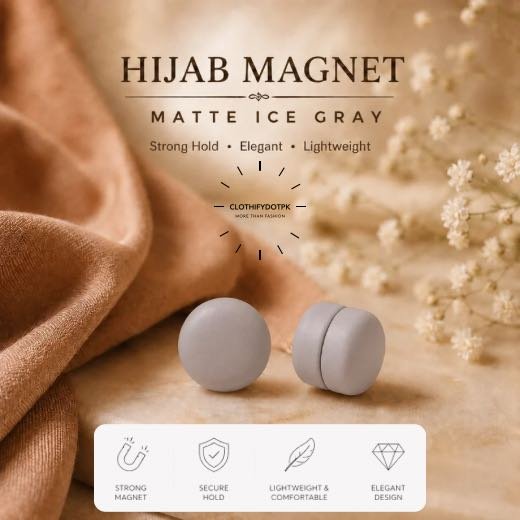 Set of 2 strong decorative hijab magnets – no-pin magnetic hijab clasps for secure, wrinkle-free draping. Ideal for instant hijab styling. Online BY CLOTHIFYDOTPK
