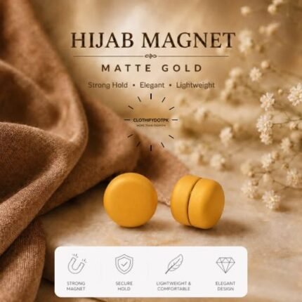 Set of 2 strong decorative hijab magnets – no-pin magnetic hijab clasps for secure, wrinkle-free draping. Ideal for instant hijab styling. Online BY CLOTHIFYDOTPK