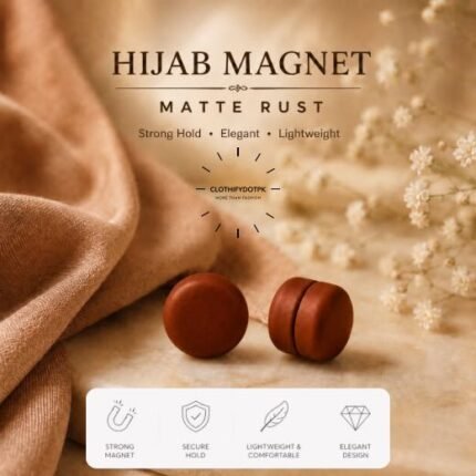 Set of 2 strong decorative hijab magnets – no-pin magnetic hijab clasps for secure, wrinkle-free draping. Ideal for instant hijab styling. Online BY CLOTHIFYDOTPK