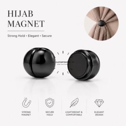Set of 2 strong decorative hijab magnets – no-pin magnetic hijab clasps for secure, wrinkle-free draping. Ideal for instant hijab styling. BY CLOTHIFYDOTPK