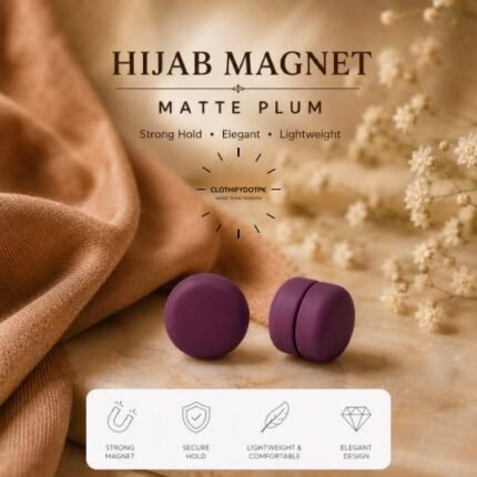 Set of 2 strong decorative hijab magnets – no-pin magnetic hijab clasps for secure, wrinkle-free draping. Ideal for instant hijab styling. Online BY CLOTHIFYDOTPK
