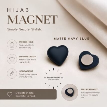 Pair of premium hijab magnets with strong magnetic closure – snag-free and pin-free alternative for secure everyday wear. BY CLOTHIFYDOTPK