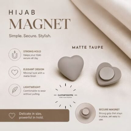 Pair of premium hijab magnets with strong magnetic closure – snag-free and pin-free alternative for secure everyday wear. BY CLOTHIFYDOTPK