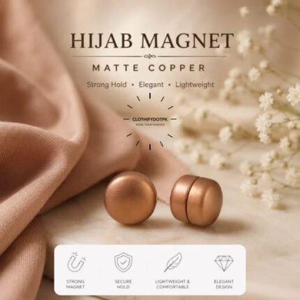Set of 2 strong decorative hijab magnets – no-pin magnetic hijab clasps for secure, wrinkle-free draping. Ideal for instant hijab styling. Online BY CLOTHIFYDOTPK