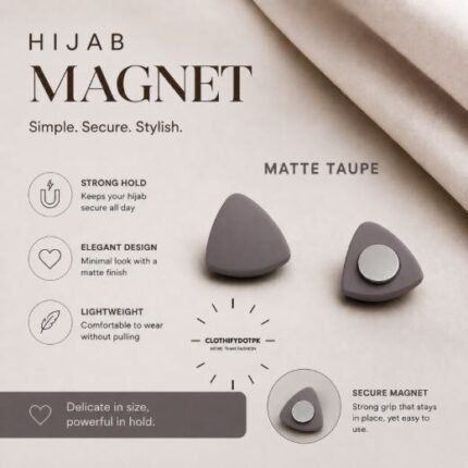 Pair of premium hijab magnets with strong magnetic closure – snag-free and pin-free alternative for secure everyday wear. BY CLOTHIFYDOTPK