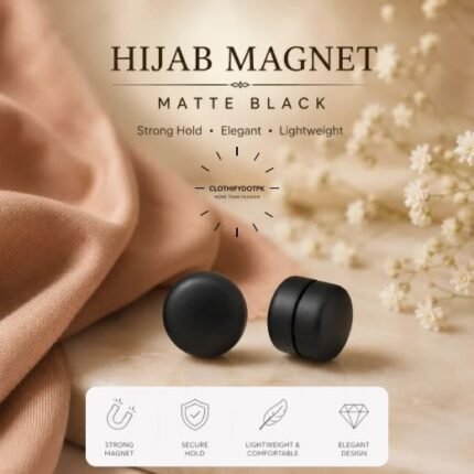 Set of 2 strong decorative hijab magnets – no-pin magnetic hijab clasps for secure, wrinkle-free draping. Ideal for instant hijab styling. Online BY CLOTHIFYDOTPK