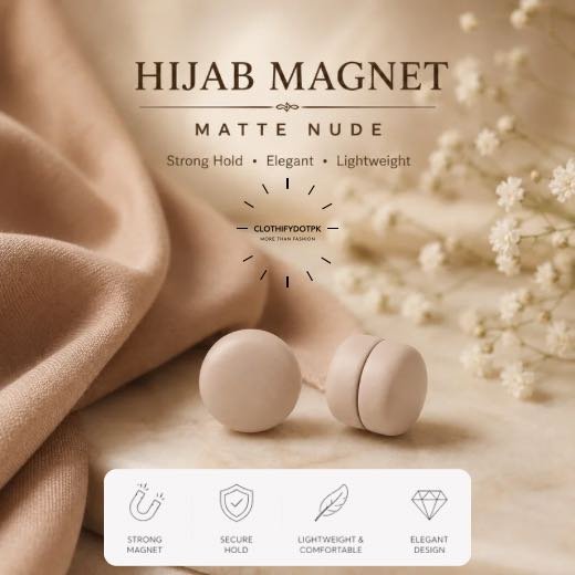 Set of 2 strong decorative hijab magnets – no-pin magnetic hijab clasps for secure, wrinkle-free draping. Ideal for instant hijab styling. BY CLOTHIFYDOTPK