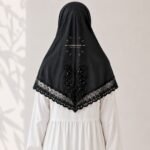 Woman wearing a soft Chiffon Fancy Lace Makhna without sleeves also known as Makhna Hijab or Fancy Scarf. BY CLOTHIFYDOTPK