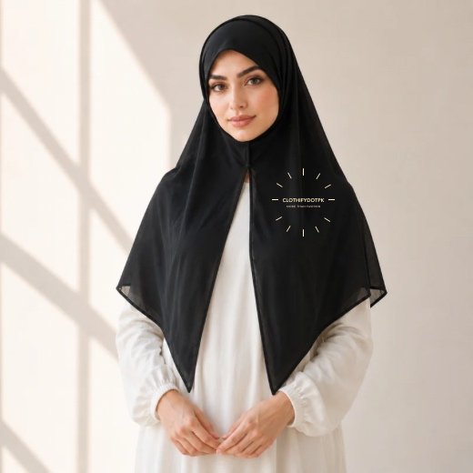 A woman wearing a soft, stretchy instant slip on Scarf hijab, draped smoothly around her head and neck with no visible pins or wrapping layers.