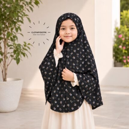Young girl wearing soft Kids Namaz Makhna Hijab. BY CLOTHIFYDOTPK