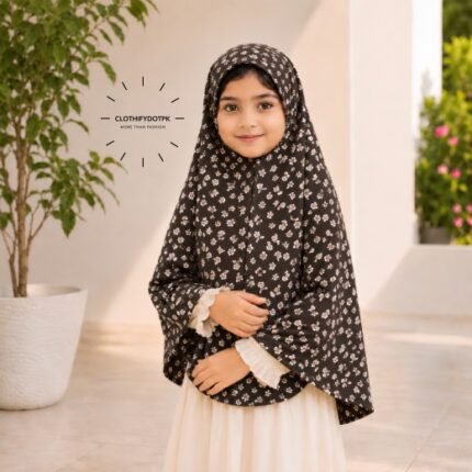 Young girl wearing soft Kids Namaz Scarf Makhna Hijab. BY CLOTHIFYDOTPK