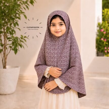 Young girl wearing soft Kids Namaz Scarf Makhna Hijab. BY CLOTHIFYDOTPK