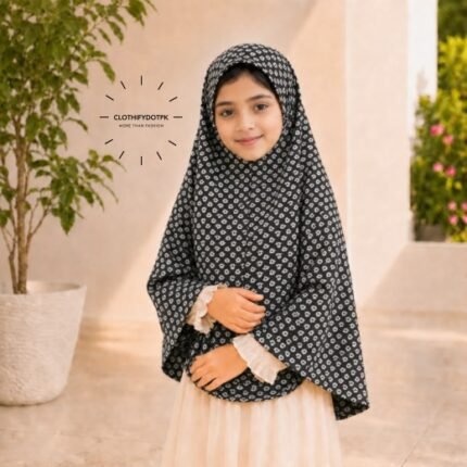 Young girl wearing soft Kids Namaz Scarf Makhna Hijab. BY CLOTHIFYDOTPK