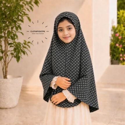 Young girl wearing soft Kids Namaz Scarf Makhna Hijab. BY CLOTHIFYDOTPK