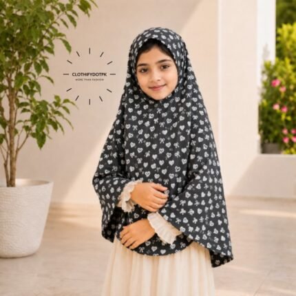 Young girl wearing soft Kids Namaz Scarf Makhna Hijab. BY CLOTHIFYDOTPK