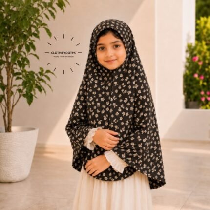 Young girl wearing soft Kids Namaz Scarf Makhna Hijab. BY CLOTHIFYDOTPK