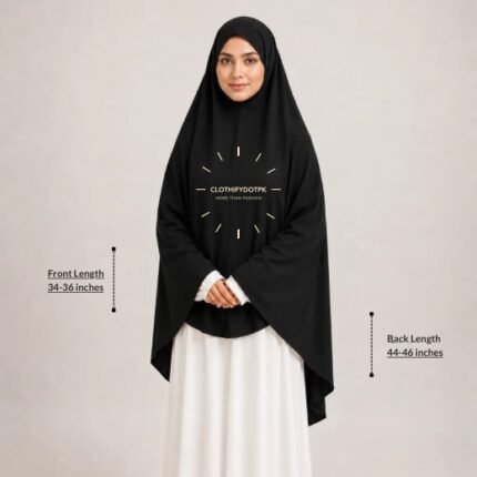 Woman wearing a soft swiss lawn Plain Namaz chadar without sleeves also known as Makhna Hijab, Namaz Makhna or Namaz Scarf designed for head, neck, shoulder and hands coverage. BY CLOTHIFYDOTPK