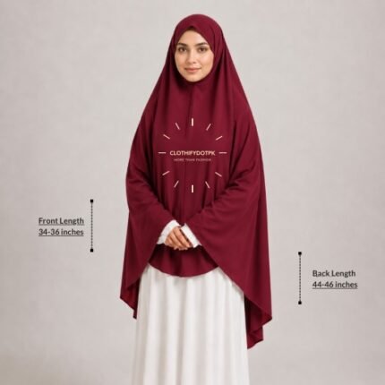 Woman wearing a soft swiss lawn Plain Namaz chadar without sleeves also known as Makhna Hijab, Namaz Makhna or Namaz Scarf designed for head, neck, shoulder and hands coverage. BY CLOTHIFYDOTPK