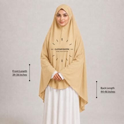 Woman wearing a soft swiss lawn Plain Namaz chadar without sleeves also known as Makhna Hijab, Namaz Makhna or Namaz Scarf designed for head, neck, shoulder and hands coverage. BY CLOTHIFYDOTPK