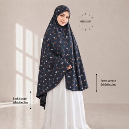 Woman wearing a soft swiss lawn Namaz chadar without sleeves also known as Makhna Hijab, Namaz Makhna or Namaz Scarf designed for head, neck, shoulder and hands coverage. BY CLOTHIFYDOTPK