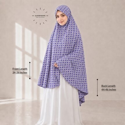 Woman wearing a soft swiss lawn Namaz chadar without sleeves also known as Makhna Hijab, Namaz Makhna or Namaz Scarf designed for head, neck, shoulder and hands coverage. BY CLOTHIFYDOTPK