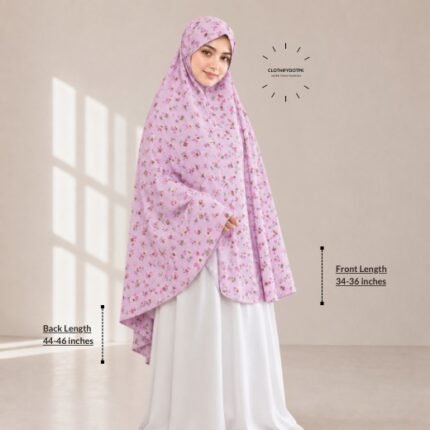 Woman wearing a soft swiss lawn Namaz chadar without sleeves also known as Makhna Hijab, Namaz Makhna or Namaz Scarf designed for head, neck, shoulder and hands coverage. BY CLOTHIFYDOTPK