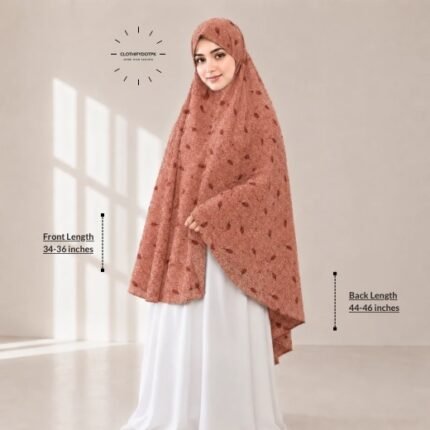 Woman wearing a soft swiss lawn Namaz chadar without sleeves also known as Makhna Hijab, Namaz Makhna or Namaz Scarf designed for head, neck, shoulder and hands coverage. BY CLOTHIFYDOTPK