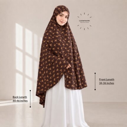 Woman wearing a soft swiss lawn Namaz chadar without sleeves also known as Makhna Hijab, Namaz Makhna or Namaz Scarf designed for head, neck, shoulder and hands coverage. BY CLOTHIFYDOTPK