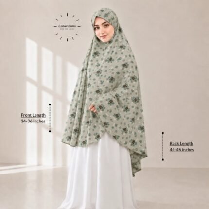 Woman wearing a soft swiss lawn Namaz chadar without sleeves also known as Makhna Hijab, Namaz Makhna or Namaz Scarf designed for head, neck, shoulder and hands coverage. BY CLOTHIFYDOTPK