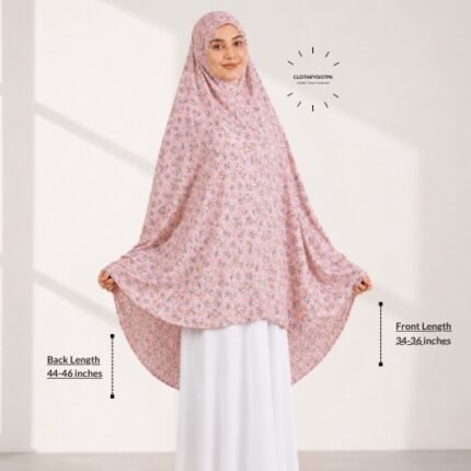 Woman wearing a soft swiss lawn Namaz chadar without sleeves also known as Makhna Hijab, Namaz Makhna or Namaz Scarf designed for head, neck, shoulder and hands coverage. BY CLOTHIFYDOTPK