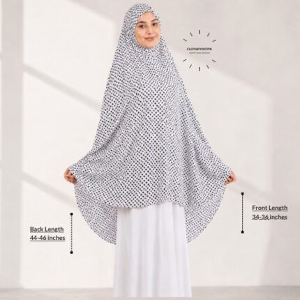 Woman wearing a soft swiss lawn Namaz chadar without sleeves also known as Makhna Hijab, Namaz Makhna or Namaz Scarf designed for head, neck, shoulder and hands coverage. BY CLOTHIFYDOTPK