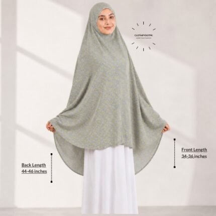 Woman wearing a soft swiss lawn Namaz chadar without sleeves also known as Makhna Hijab, Namaz Makhna or Namaz Scarf designed for head, neck, shoulder and hands coverage. BY CLOTHIFYDOTPK