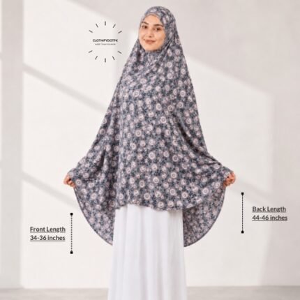 Woman wearing a soft swiss lawn Namaz chadar without sleeves also known as Makhna Hijab, Namaz Makhna or Namaz Scarf designed for head, neck, shoulder and hands coverage. BY CLOTHIFYDOTPK